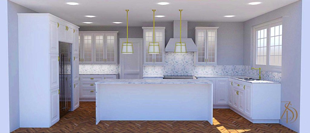 Modern open-plan kitchen design with island, pendant lighting, and wooden accents